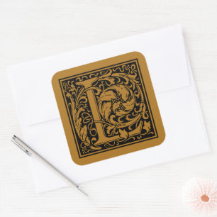 Sticker Carré William Morris Lettre Capitale L Mat Antique Or