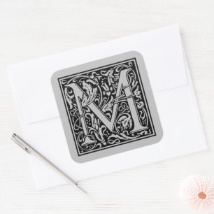 Sticker Carré William Morris Lettre Capitale M Argent Mat