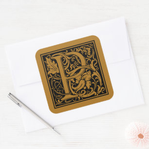 Sticker Carré William Morris Lettre Capitale P Mat Antique Doré