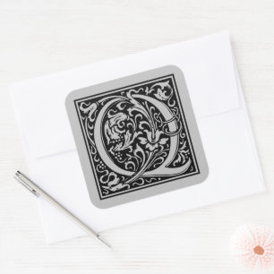 Sticker Carré William Morris Lettre Capitale Q Argent Mat