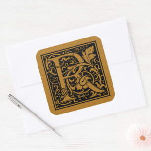 Sticker Carré William Morris Lettre Capitale R Mat Or Antique
