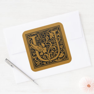 Sticker Carré William Morris Lettre Capitale U Mat Antique Or