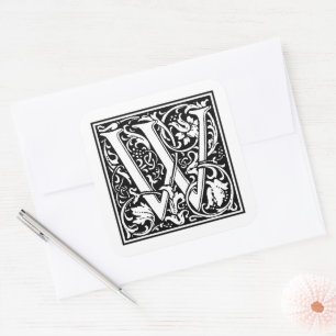 Sticker Carré William Morris Lettre capitale W sur fond blanc