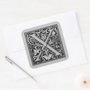 Sticker Carré William Morris Lettre capitale X Argent mat
