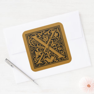 Sticker Carré William Morris Lettre capitale X Mat antique or