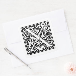 Sticker Carré William Morris lettre capitale X sur fond blanc
