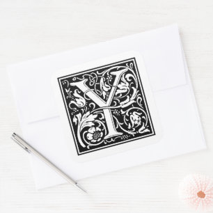 Sticker Carré William Morris lettre capitale Y sur fond blanc