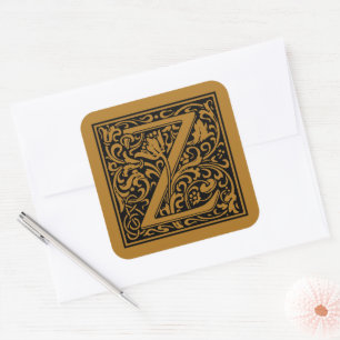Sticker Carré William Morris lettre capitale Z mat antique or