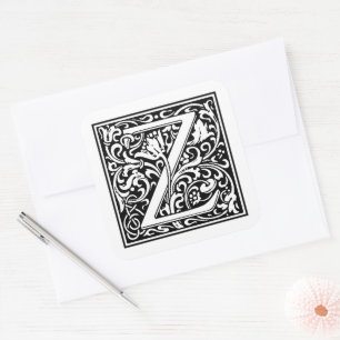 Sticker Carré William Morris Lettre capitale Z sur fond blanc