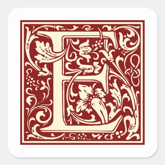 Sticker Carré William Morris Lettre E Monogramme Rouge initial (Devant)