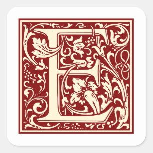 Sticker Carré William Morris Lettre E Monogramme Rouge initial