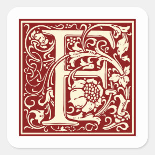 Sticker Carré William Morris Lettre F Monogramme Rouge initial
