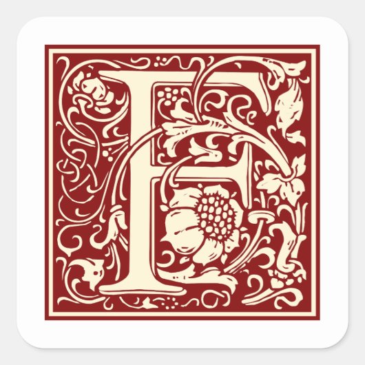 Sticker Carré William Morris Lettre F Monogramme Rouge initial (Devant)