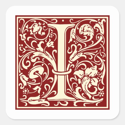 Sticker Carré William Morris Lettre I Monogramme Rouge initial (Devant)