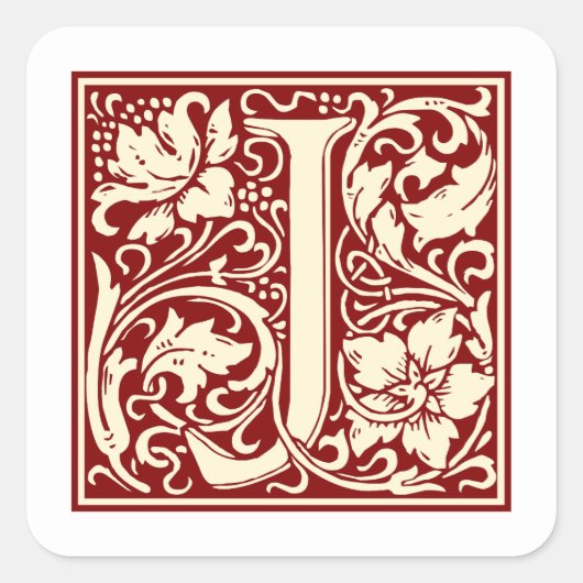Sticker Carré William Morris Lettre J Monogramme Rouge initial (Devant)