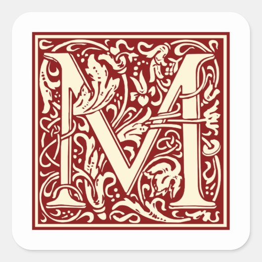 Sticker Carré William Morris Lettre M Monogramme Rouge initial (Devant)