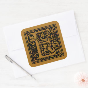 Sticker Carré William Morris Lettre majuscule E Mat antique or