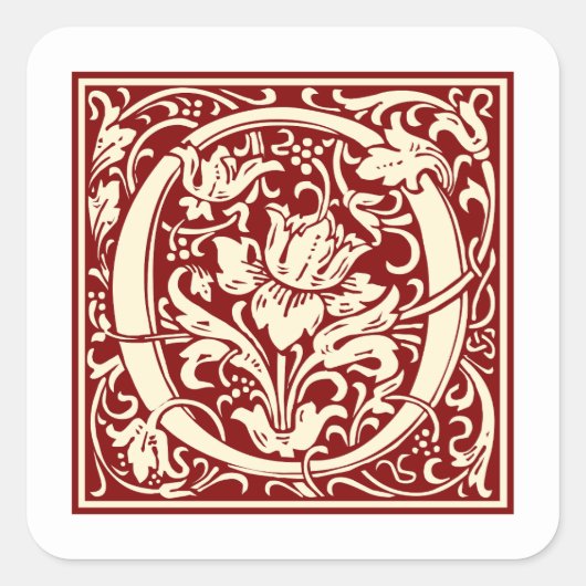 Sticker Carré William Morris Lettre O Monogramme Rouge initial (Devant)
