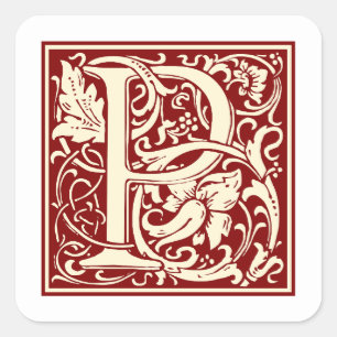 Sticker Carré William Morris Lettre P Monogramme Rouge initial