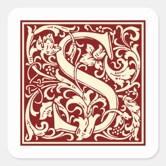 Sticker Carré William Morris Lettre S Monogramme Rouge initial (Devant)