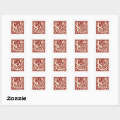 Sticker Carré William Morris Lettre U Monogramme rouge initial (Feuille)