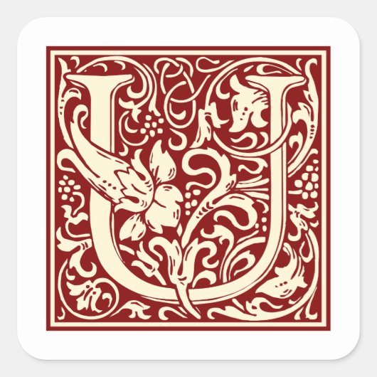 Sticker Carré William Morris Lettre U Monogramme rouge initial (Devant)