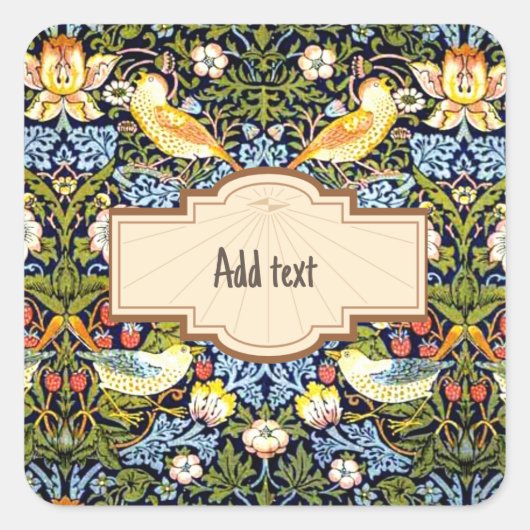 Sticker Carré William Morris, MODÈLE de Strawberry Thief, (Devant)