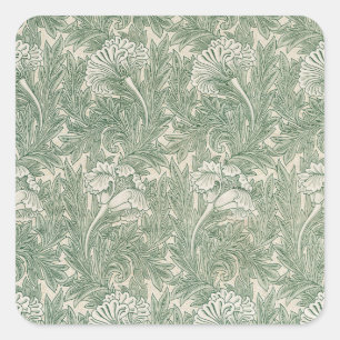 Sticker Carré William Morris tulip fond textile vert