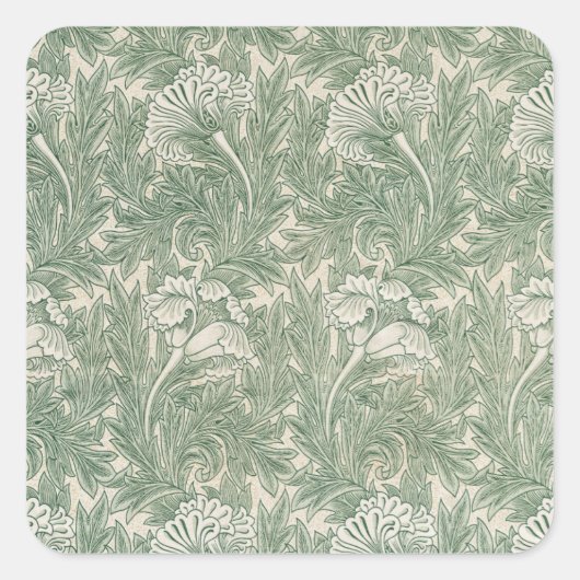 Sticker Carré William Morris Vert Sauge Motif Tulipe : Vintage (Devant)