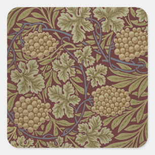 Sticker Carré William Morris Vine Grappe Rouge Vert Art
