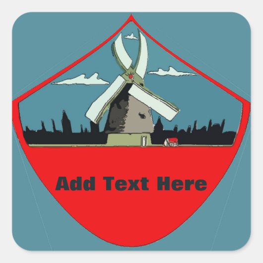 Sticker Carré Windmill Red Round Ajouter un texte (Devant)