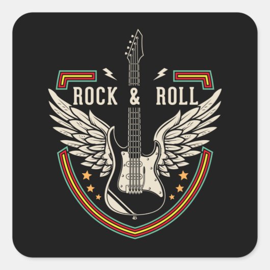 Sticker Carré Wings Rock and Roll Music Lover (Devant)
