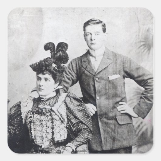 Sticker Carré Winston Churchill avec sa mère 2 (Devant)