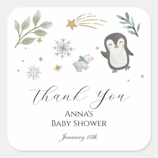 Sticker Carré Winter Baby Animals Thank You (Devant)