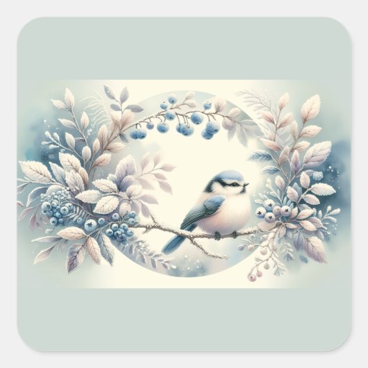 Sticker Carré Winter Bluebird Berry Wreath (Devant)