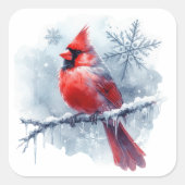 Sticker Carré Winter Cardinal with Snowflakes on Icy Branch (Devant)