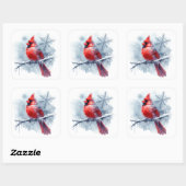 Sticker Carré Winter Cardinal with Snowflakes on Icy Branch (Feuille)