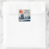 Sticker Carré Winter Landscape Forest Moon Navy Blue Drawing  (Sac)