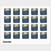 Sticker Carré Winter Navy Bleu Élégant Script Mariage Faveur (Feuille)