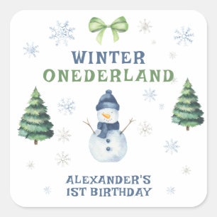 Sticker Carré Winter Onederland Snowman 1er anniversaire