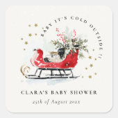 Sticker Carré Winter Sleigh Its Cold Outside Neutral Baby Shower (Devant)