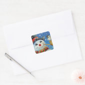 Sticker Carré Winter Snowman et Chickadee Bird Aquarelle Art (Enveloppe)