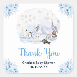 Sticker Carré Winter Wonderland Animaux Baby shower Merci