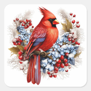 Sticker Carré Winter Wonderland Red Cardinal