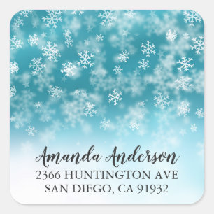 Sticker Carré Winter Wonderland Snowflake Adresse de retour Stic