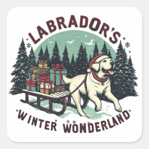 Sticker Carré Winter Wonderland Vintage Labrador Chien Noël