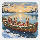 Sticker Carré Wire Fox Terrier Christmas Boat Holiday (Devant)