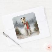 Sticker Carré Wirefox Terrier Chien de Noël de neige (Enveloppe)