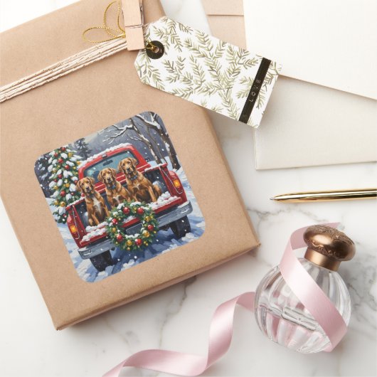 Sticker Carré Wirehaired Pointing Griffon Christmas Red Truck (Cadeaux)