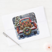 Sticker Carré Wirehaired Pointing Griffon Christmas Red Truck (Enveloppe)